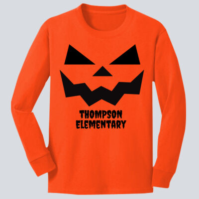 Youth Long Sleeve Shirt - Fall Holidays - Jack O' Lantern - Orange Thumbnail