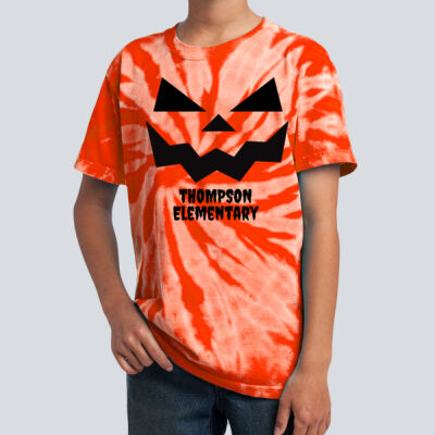 Youth Tie-Dye T-Shirt - Fall Holidays - Jack O' Lantern - Orange Thumbnail